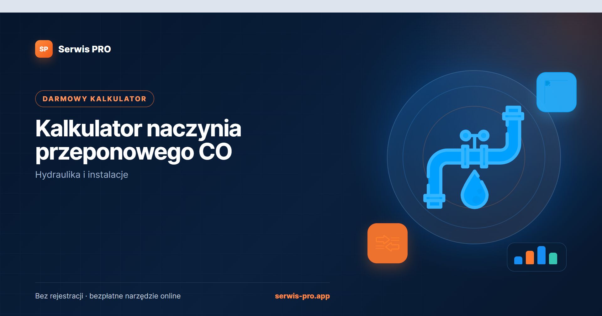 Kalkulator naczynia przeponowego — bezpłatne narzędzie Serwis Pro dla branży: Hydraulika i instalacje